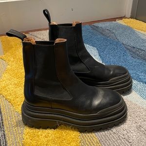 zara leather lug sole ankle boots chunky sz7.5